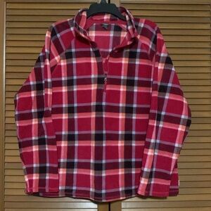 Eddie Bauer Red Plaid Fleece 1/4 Zip Pullover Top XXL